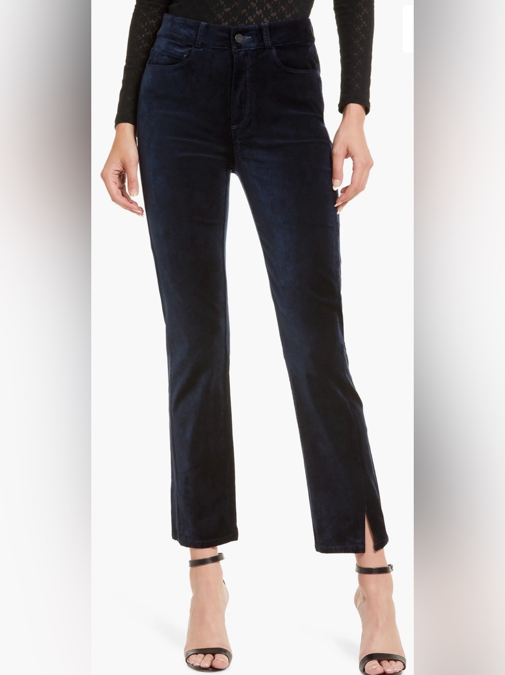 PAIGE ‘Cindy’ Twisted Seam Split Velvet Pants Deep Navy Size 27 New with Tags